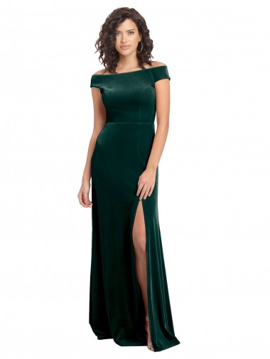 Shop Floor Length Cap Sleeves Long Formal Velvet Bridesmaid Dress / Prom Dress with High Side Slit Calgary