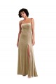 Square Neck Formal Velvet Maxi Bridesmaid Dress / Prom Dress with Front Slit & Pockets