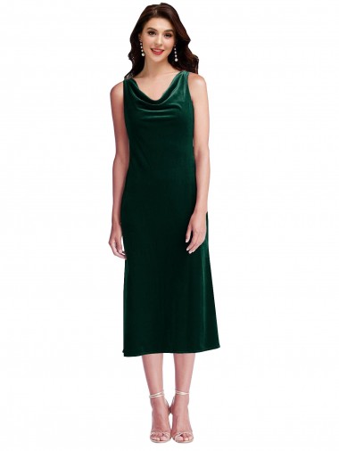 Shop Cowl Neck Velvet Midi Cocktail Length Bridesmaid Dress / Prom Dress Calgary
