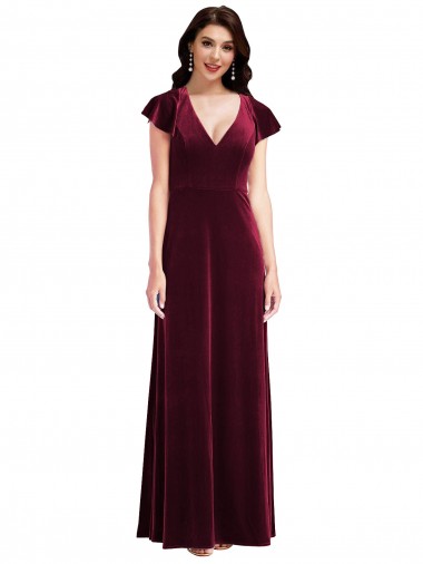 Shop Flutter Sleeve Velvet Maxi Bridesmaid Dress / Prom Dress with Pockets Calgary