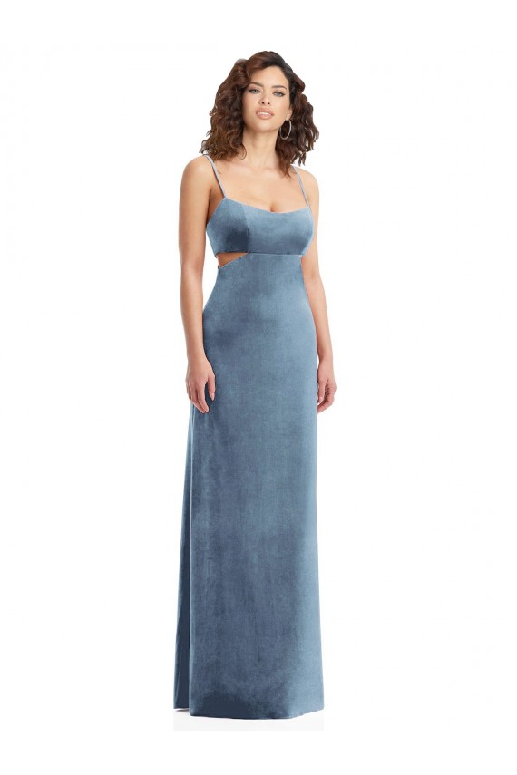 Spaghetti Strap Long Full Length Formal Velvet Maxi Bridesmaid Dress / Prom Dress