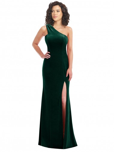 Shop One Shoulder Velvet Trumpet Bridesmaid Dress / Prom Dress with Front Slit Calgary