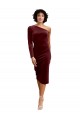 One Shoulder Fitted Short Midi Length Velvet Bridesmaid Dress / Prom Dress