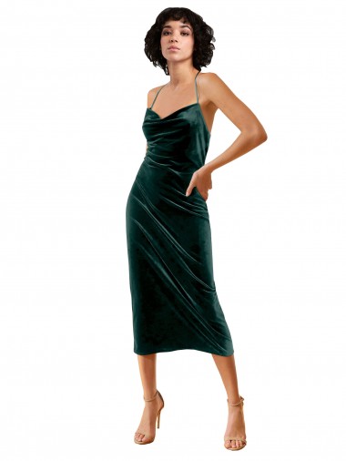 Shop Midi Cocktail Length Sleek Cowl Neckline Short Formal Velvet Bridesmaid Dress / Prom Dress Calgary