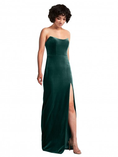 Shop Scooped Strapless Long Formal Velvet Bridesmaid Dress / Prom Dress with Daring Side Slit Calgary
